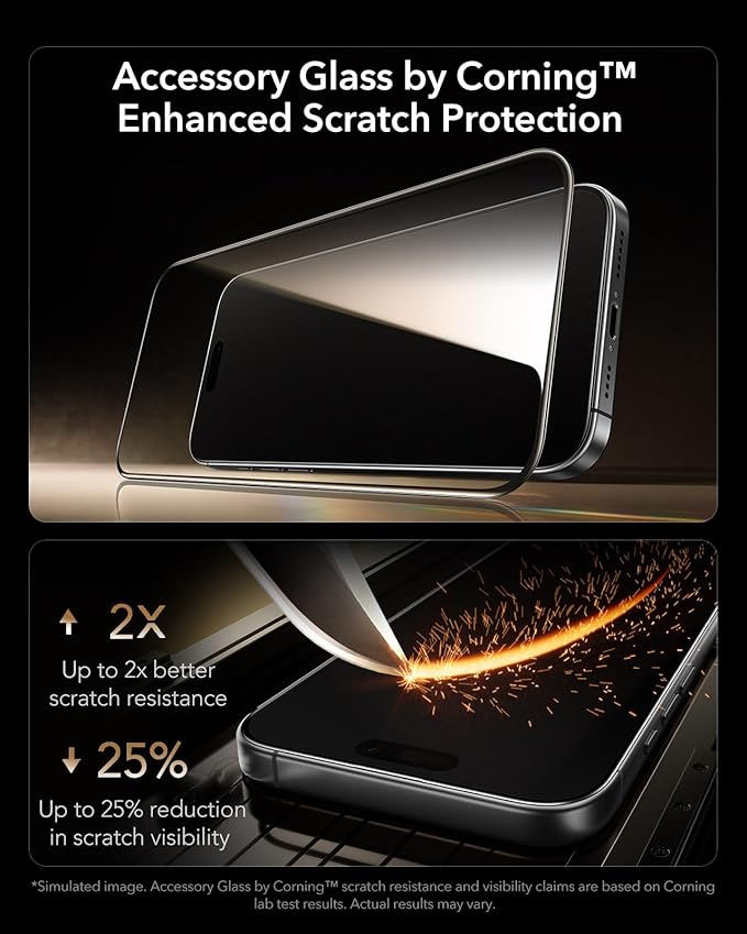 ESR Accessory Glass by Corning™ 3 Pack 9H+ Glass for iPhone 17/iPhone 16 Pro Screen Protector, with AR Anti-Reflective Technology, Military Grade Shatterproof & Durable with UltraFit Tray