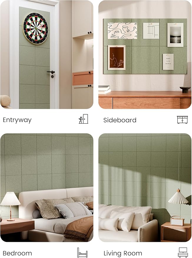 Bumusty Large Cork Board 36"x24" Alternative - 6 Pack Felt Wall Tiles with 40 Safe Removable Adhesive Tabs, 30 Pushpins, Cork Boards for Walls Pin Board Bulletin Board Office Decor (Sage)