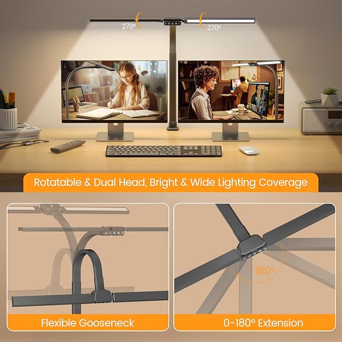SIBRILLE LED Desk Lamp for Home Office - Remote Control Desk Light Computer Lamp with clamp, 22W, Dimmable, Color Changing, Touch Control, Height Adjustable, Black Table Task Light Bar for Work