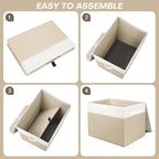 Bagnizer Large 17" 42 Quarts Collapsible Stackable Storage Bins with Lids [3-Pack] Foldable Fabric Linen Storage Boxes Cube, Closet Organizer Baskets with Label (16.7 x 12 x 12, Beige & White)