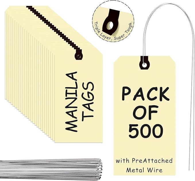 INNOVART Shipping Tags - Double Wired 8" x 4", Manila Wire Tags with Reinforced Eyelet, Case of 500