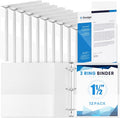 Henoyso 12 Pcs 3 Ring 1.5 Inch Binders Fits 8.5 x 11 Inch Letter Size Paper, Plastic White Flexible Binders with View Cover and 2 Pockets, 275 Sheets Capacity for Office School