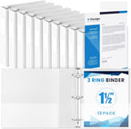 Henoyso 12 Pcs 3 Ring 1.5 Inch Binders Fits 8.5 x 11 Inch Letter Size Paper, Plastic White Flexible Binders with View Cover and 2 Pockets, 275 Sheets Capacity for Office School