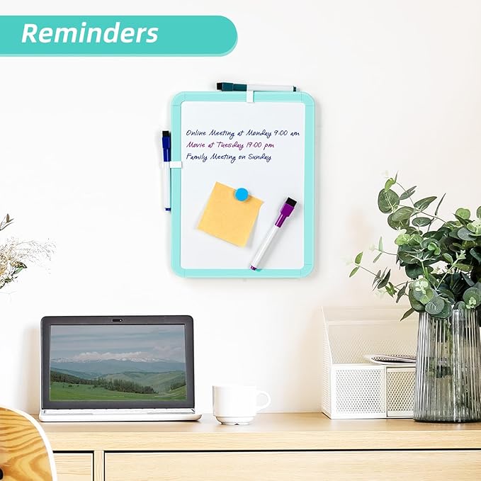 VUSIGN Small White Board Dry Erase, 8.5'' x 11'' Magnetic Dry Erase Board, Mini Whiteboard with Markers for Students, Fridge, Wall, Locker, Green