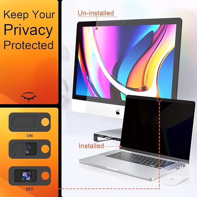 Magnetic Privacy Screen for MacBook Pro 13 Inch(2016-2022, M1, M2), Anti Glare Blue Light Filter with Camera Cover, Anti Spy Laptop Screen Protector