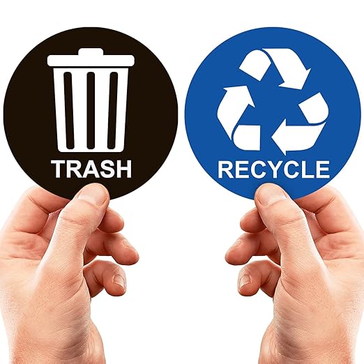 Recycle Stickers for Trash Bins - Perfect Recycling Sticker for Trash Can - 2 Pack - 5" x 5" Decal Logo - Ideal Label Sign for Home or Office Refuse Bin - Suitable for Indoor/Outdoor use