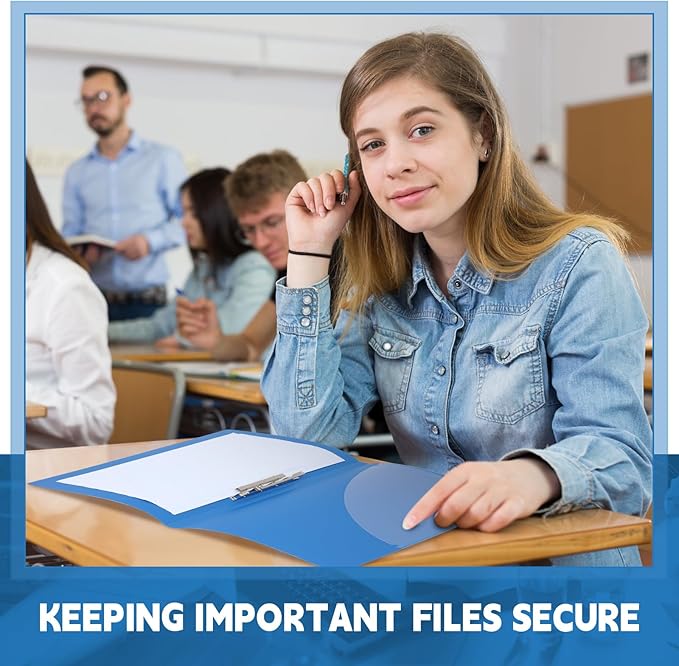 Teling 12 Pack Punchless Clamp Binder Folder 8.5 x 11 Inch Ringless Binder Holds with Pocket, Flexible Metal Clip and Poly Covers, 100 Letter Size Pages, for Work, School(Blue)
