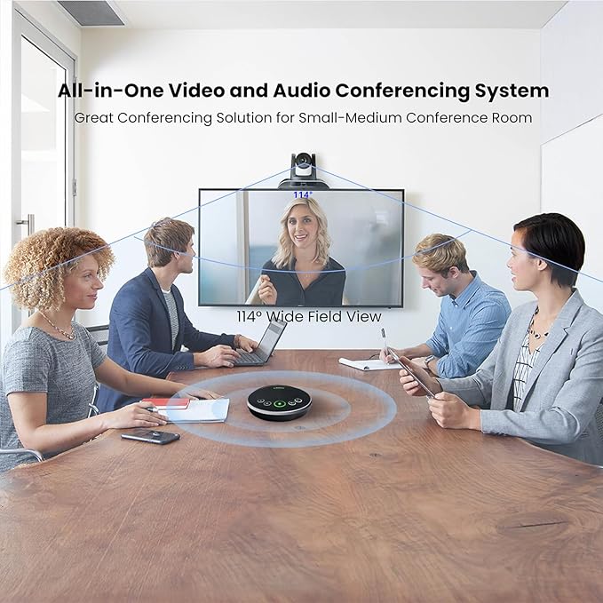 TONGVEO All-in-One Conference Room Video Camera System Al Auto-Tracking HD1080P 60fps 3X Optical Zoom USB3.0 HDMI PTZ Camera and Bluetooth Conference Speakerphone with Microphones