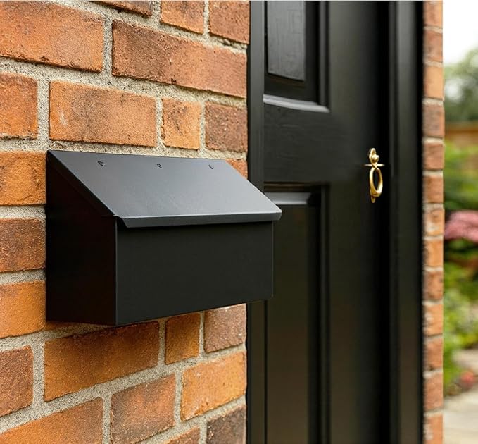 NACH Black Long Wall Mount Mailbox, Rust Resistant Metal Mailbox, Mailboxes for Outside Wall Mount, Outdoor Mailboxes, 15x3.5x7.5 inch, MB-6999BLK
