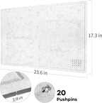 Lightomorrow Bulletin Board, 24 x 18 inches Felt Board Decorative Pin Board, Cork Board Alternative for Wall, Foldable Photo Board Self-Adhesive Vision Board Mood Board with 20 Pushpins - Marble White