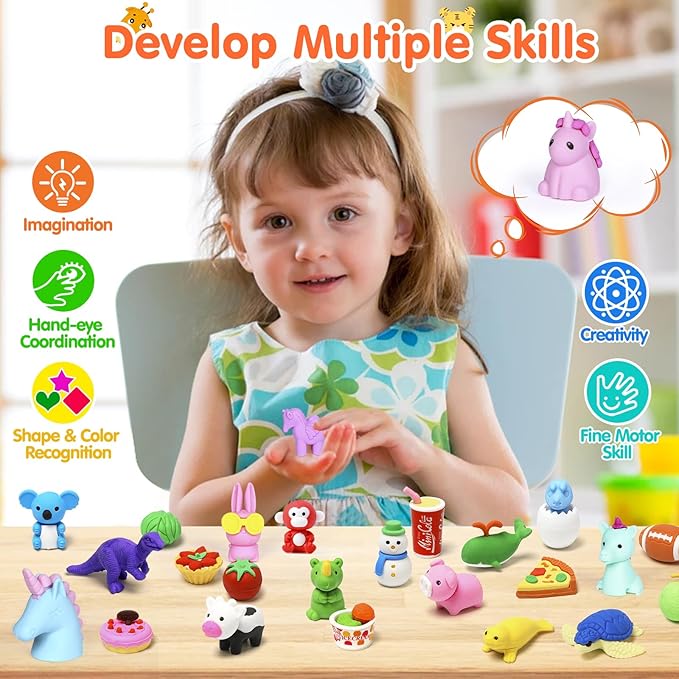 Moosia 90 Pack Animal Pencil Erasers for Kids, 3D Mini Puzzle Take Apart Erasers, Desk Pets & Treasure Box Toys, Bulk Party Favors, Classroom Prizes, School Supplies, Gift for Boys & Girls