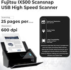 IX500 Scansnap Receipt Scanner - 1 Year Warranty, USB High Speed Cloud Enabled Document & Photo Scanner for Mac & PC - ADF with Duplex Scanning w/ 16V, USB 3.0 Cable, Cloth (Renewed)
