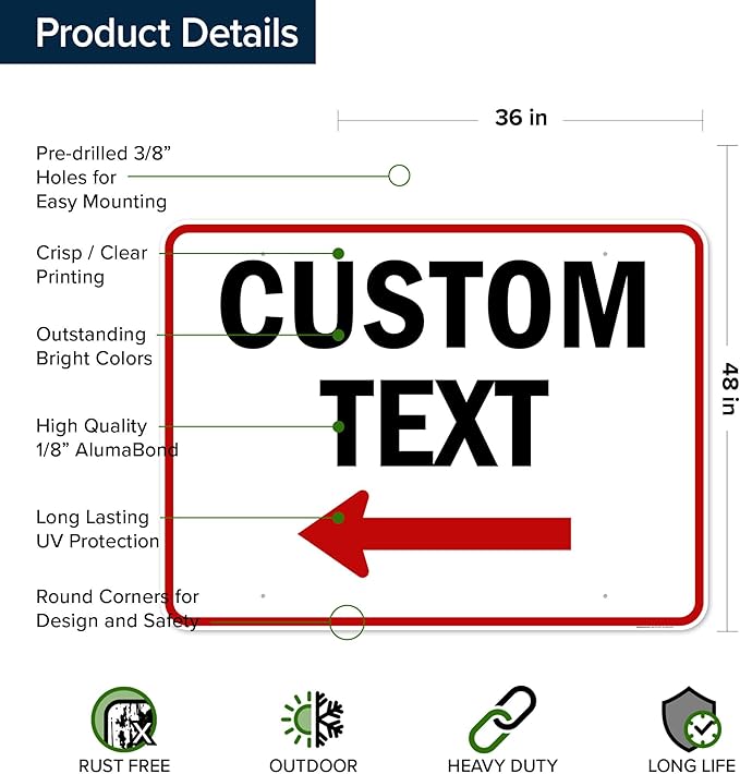 Custom Arrow,Custom Directional Sign, Left Arrow,36x48 Inches, Rust Free DiBound, Fade Resistant, Made in USA by My Sign Center