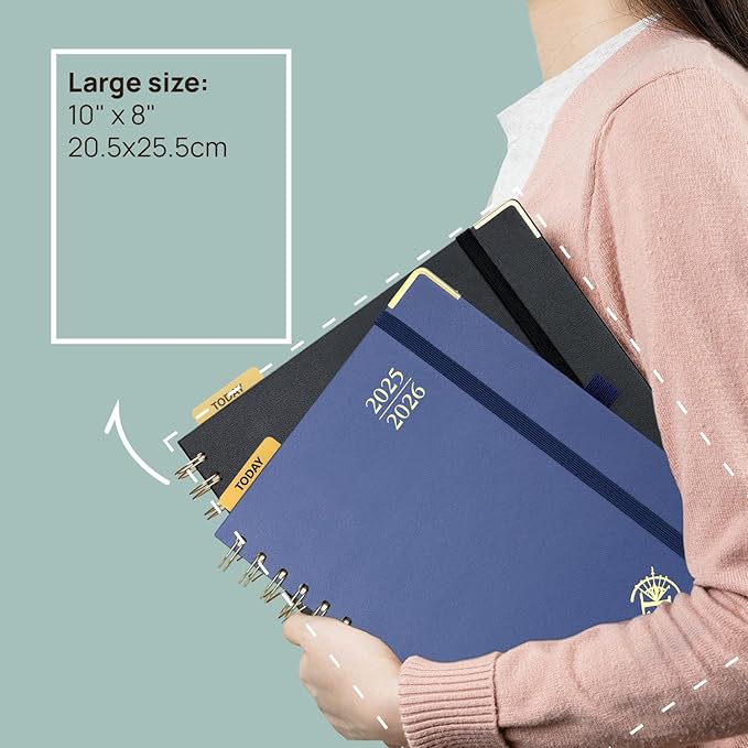 POPRUN Monthly Planner 2025-2026 Spiral Hardcover (8'' x 10''), 18 Months Calendar (Jul.2025 - Dec.2026) - 2 Pages per Month with Dotted Note Pages, Sunday Start, Laminated Tab - Midnight Green