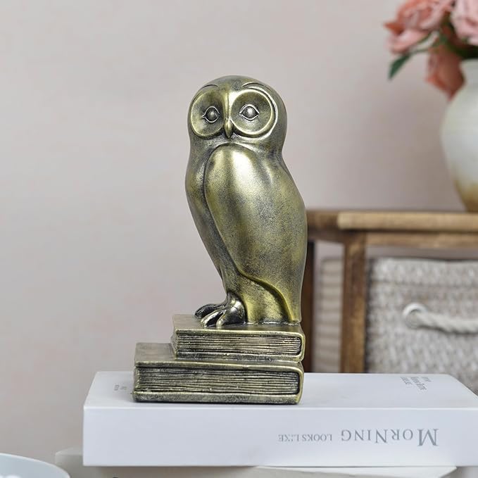 Kakizzy Vintage Gold Owl Bookends,Resin Animal Decorative Book Ends for Shelves,Book Holder with Anti-Slip Base,Luxurious Bird Bookends for Kids Rooms Office Home Decor,Unique Book Lover Gift
