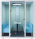 GEARONIC Mobile Office Pod Booth, Sound Proof Office Booth Pod with Mobile Roller, Larger Space for 4-6 People, LED Lighting System,Fans and AC USB Ports