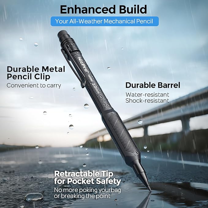 Nicpro 6PCS Weatherproof Mechanical Pencil Set, 3 PCS Art Mechanical Pencils 0.5 mm & 0.7 mm & 0.9 mm & 3 PCS 2mm Lead Holder (6B 4B 2B HB 2H 4H Colors) For Outdoor For Writing, Sketching Drawing
