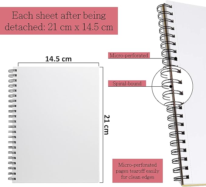 Elan A5 Sketchbook, 80 Sheets Italian Paper 80 lb/120 GSM, Acid-Free Sketch Book 8.3x5.8 Inch, White Drawing Paper Pad, Spiral Bound Sketchbook A5