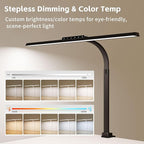 Desk Lamp with Clamp, LED Eye-Caring Clip on Desk Lights for Home Office, Tall Touch Control Dimmable Computer Light with Color Changing, 24W Brightest Architect Desktop Lamp for Screen, Black