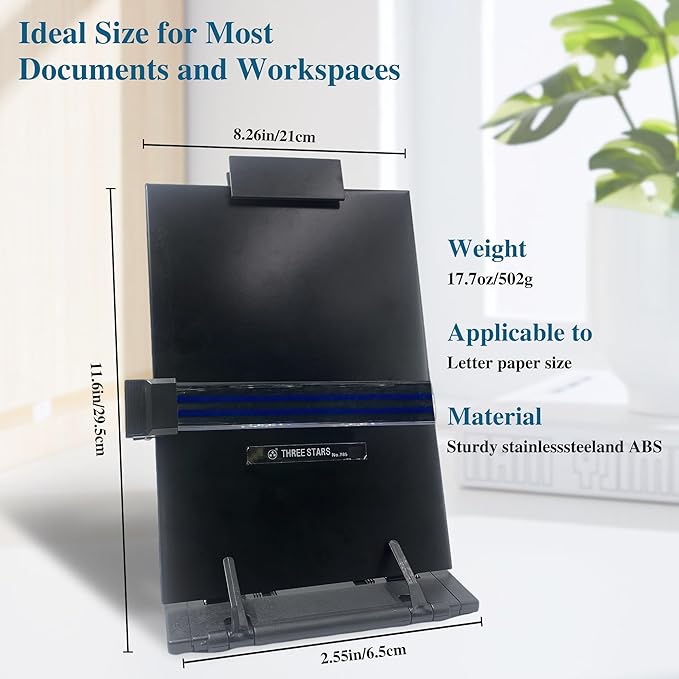 Keenjorika Desktop Document Book Holder with 7 Adjustable Positions, Black Document Holder for Desk, Paper Holder Copy Stand Holder for Speech, Paper Holder Stand for Desk Typing, Angle Adjustable