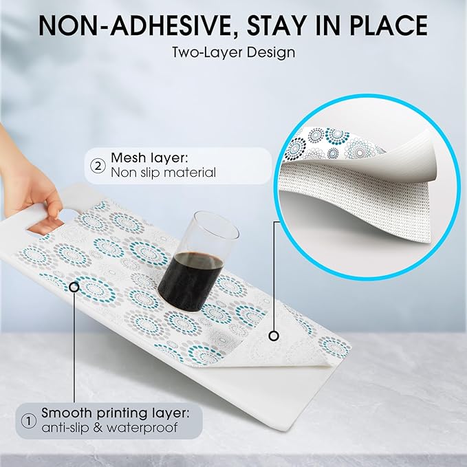 ALIUNI Drawer and Shelf Liner, Non-Slip Kitchen Cabinet Liners Non-Adhesive Thick Strong Grip Waterproof Washable Mats Protect Dresser Shelves Cupboard Bathroom Cabinets, Spiral, 24 in X 10 FT