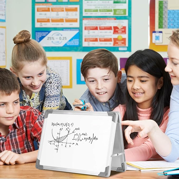 Small Dry Erase White Board - TSJ OFFICE 12" x 16" Mini Easel Desktop Double Sided Whiteboard, Portable Magnetic Board on Table Top with Holder for Drawing, Teacher Instruction, Memo Board
