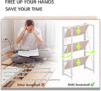 4NM No Assembly Folding Bookshelf Storage Shelves 3 Tiers Vintage Bookcase Standing Racks Study Organizer Home Office (Natural White)