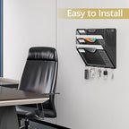 EasyPAG 3 Pocket Mesh Wall File Organizer with Key Hooks, Hanging Paper Folder Holder with Classify Label, Vertical Wall Mount Mail Organizer for Office Home Classroom, Black