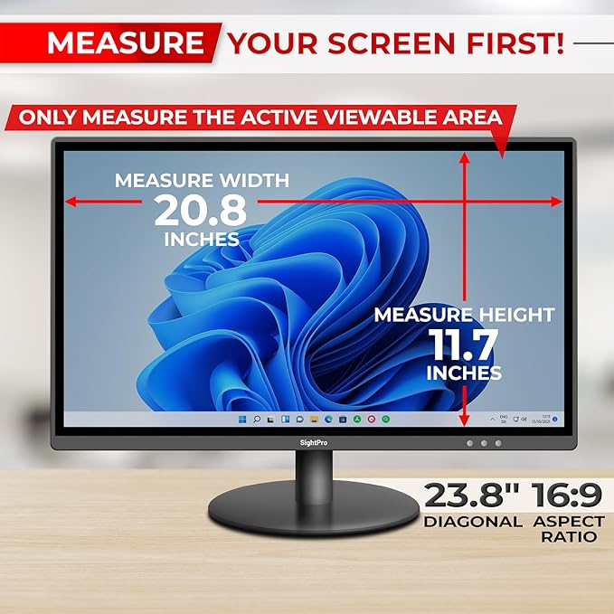 SightPro 23.8 Inch 16:9 Computer Privacy Screen Filter for Monitor - Privacy Shield and Anti-Glare Protector