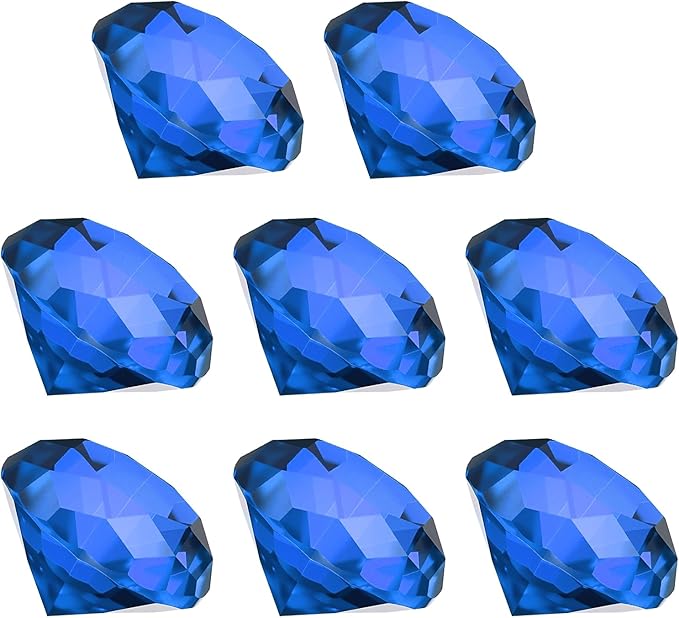 PATIKIL 8 Pcs Diamond Crystal Paperweight, 40mm / 1.57 Inch Crystal Paperweight Paper Weight for Home Office Desktop Table Decor Wedding Party Jewelry Ornaments, Dark Blue