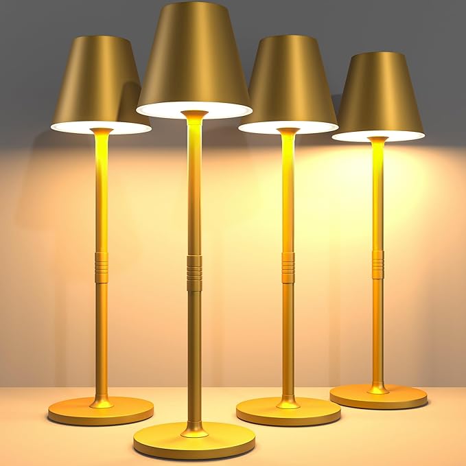 Timjorman 4-Pack Cordless Table Lamps - 5000mAh Rechargeable Battery Operated Desk Lamp, 3-Level Dimmable LED Night Light for Bedroom, Dining, Restaurant - Metal Design (Bronze 4PACK)