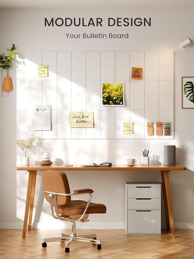 Bumusty Large Cork Board Alternative-36 x24 Felt Bulletin Board Tiles, with 30 Pushpins, 40 Adhesive Tabs, 6-Pack Slat Wall Paneling, Cork Boards for Office Push Pin Board Felt Board-Milky White