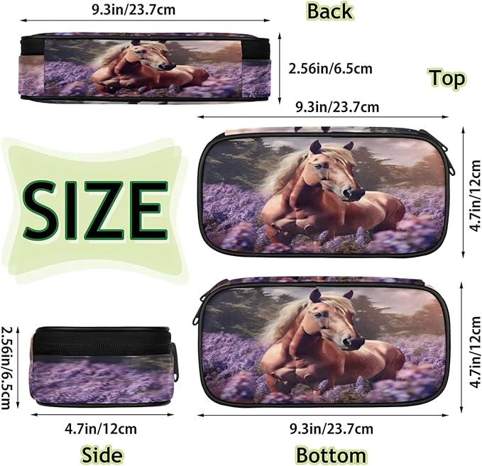 Pardick Pencil Case，Horse Lavender Big Capacity Pencil Pouch Coin Pouch Stationery Organizer For Teen School