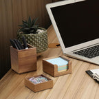 CMLKLZD Desk Organizer Set of 3 - Acacia Wood Office Desk Accessories - Desk Organizers and Accessories for Women Men - Set incl. Pencil Pen Holder, Paperclip Storage and Sticky Note Holder