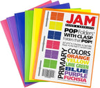 JAM PAPER Plastic Color POP Folders - 2 Pocket Durable Folders with Metal Prongs Fastener Clasps - Assorted Primary Colors - 6/Pack
