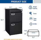 Fesbos 2 Drawers Vertical File Cabinets - 17.8" Deep Lockable Filing Cabinet - Black Metal Storage Cabinets for Home Office to Hanging Files Letter/Legal/F4/A4 Size