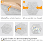 Fwpelt 12'' Medium Hexagon Cork-Bulletin Board Tiles Adhesive 10PCS 12x10 inch Frameless Sticky Corkboard Hex Felt Pin Board for Office-Wall Decor, Removable Hexagonal Tack Pinboard with 30 Pushpins