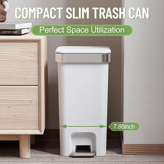 accep 2 Pack Bathroom Garbage Can with Lid, 2.6 Gallon /10 Liter Small Trash can, Press Top Bin & Step Metal Pedal Trash Bin, Mini Waste Basket for Bedroom, Home Office, Toilet, Dorm (Grayish-White)