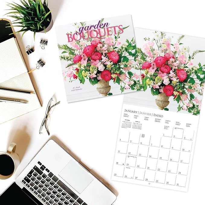 Graphique 2026 Garden Bouquets Wall Calendar | 12” x 12” | Thick Paper | Home & Office Organizer | Large Monthly Grid | 3 Languages & Marked Holidays | 4 Month Preview Page for 2027
