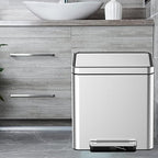 8 Gallon (2 x 15 L) Dual Trash Can, Stainless Steel Garbage Can with Soft-Close Lid for Kitchen, Hands-Free Recycle Bin with 2 Compartment Removable Inner Bucket for Home, Office