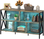 Horizontal Bookshelf,Industrial Modern 5 Cube Low Wide Cubby Bookcase with led Light,Long Wood and Metal Storage Organizer Open Shelf, Short Book Shelf Bedroom Storage for Home Office Living Room(Oak)