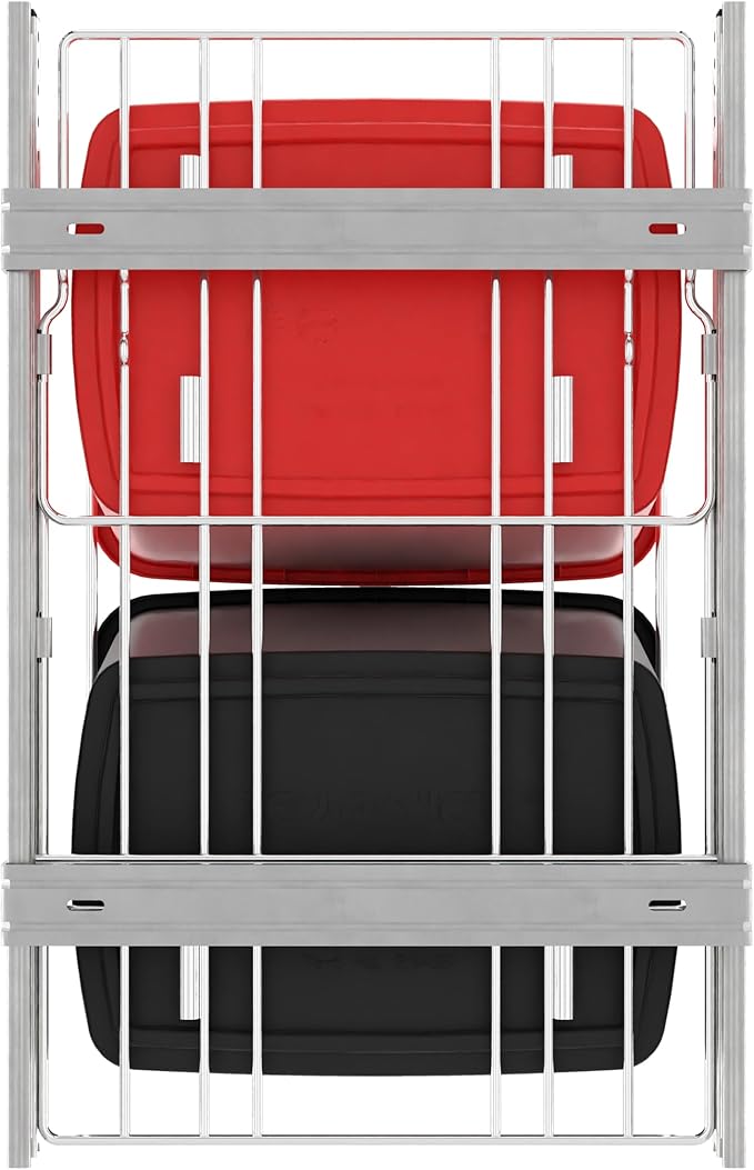 Rev-A-Shelf RV-18KD-1618C-S Double Pullout Trash Can for Kitchen Cabinets 35 Qt Garbage Recycling Bin on Full Extension Slides, Red/Black