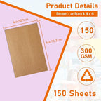 Guakicae 150 Sheets Brown Cardstock 4 x 6 Kraft Paper, 300gsm/110lb Heavyweight Flat Card Stock Printer Paper for DIY Card Making, Wedding Invitations, Greeting Cards, Stationery, Graduations