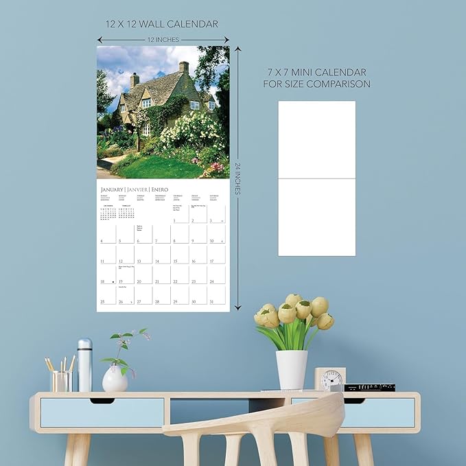 Graphique 2026 Cottages Wall Calendar | 12” x 12” | Thick Paper | Home & Office Organizer | Large Monthly Grid | 3 Languages & Marked Holidays | 4 Month Preview Page for 2027