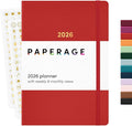 PAPERAGE 2026 Weekly & Monthly Planner, 12 Months (January 2026 - December 2026), 5.6 in x 8 in, Hardcover 2026 Planner with Weekly & Monthly Spreads, Note Pages, Stickers & Back Pocket – Red