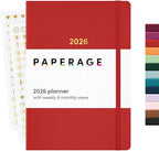 PAPERAGE 2026 Weekly & Monthly Planner, 12 Months (January 2026 - December 2026), 5.6 in x 8 in, Hardcover 2026 Planner with Weekly & Monthly Spreads, Note Pages, Stickers & Back Pocket – Red
