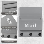 Lucundm Mail and Key Holder - Decorative 9.8" x 12.5" Wall Key Hanger with 2 Mail Organizer Slots and 3 Hooks - Real Paulownia Wood with Keyhole Brackets, Hardware and Instructions (Gray)