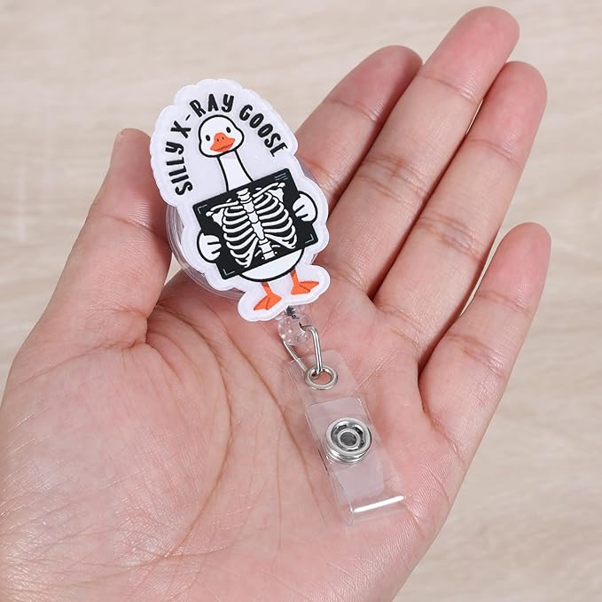Funny Silly X-Ray Goose Nurse Badge Reel, Cute Animal Retractable ID Card Badge Holder, Radiology Tech Name Tag Badge Buddy for RN LPN Rad Onc Nurse Nursing Student Radiologist Doctor Medical Workers