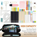 Cute Pencil Case for Girls, Large Girls Pencil Pouch for School Supplies, Portable Floral Pen Bag, Aesthetic Pen Box with Zipper, 2 Compartments Stationary Organizer for Kids Teens Students Adults