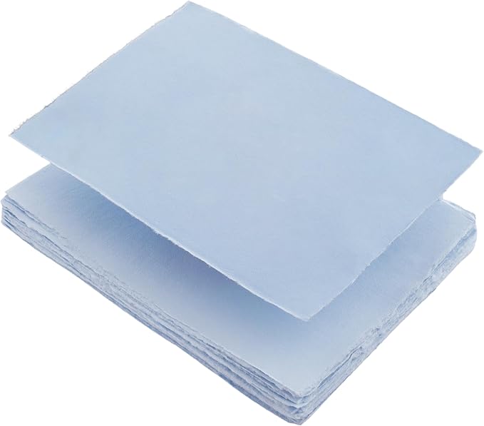 Wanderings 50 Pack Blue A6 Handmade Deckled Edge Cotton Paper - Cold Pressed Texture - Paint, Watercolor, Writing, Printer - Cards, Wedding Invitations, Menus, Arts and Crafts. 150gsm - 10.5x15 cm